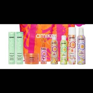 Limited Time Amika 9 Pc Set Hair Care Collection with Pink and Orange Tote